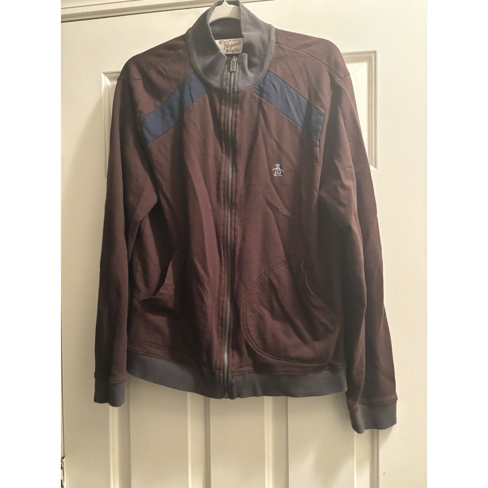 Original Penguin Mens Large Maroon & Navy Full Zip Up Performance Jacket